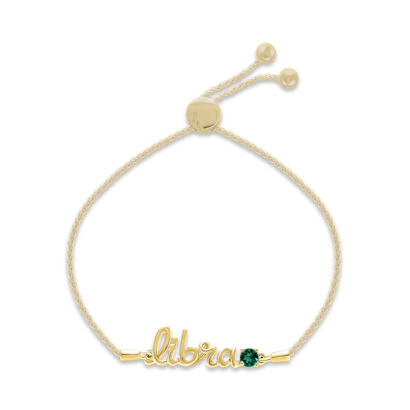 Main Image 1 of Lab-Created Emerald Zodiac Libra Bolo Bracelet 10K Yellow Gold 9.5&quot;