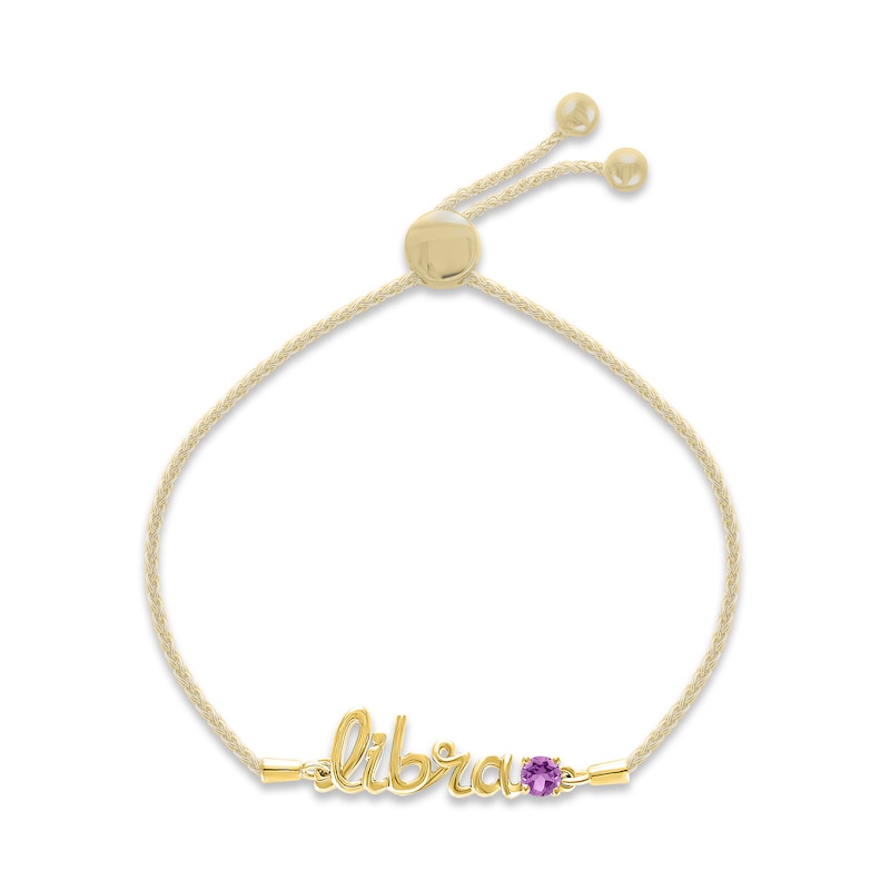 Amethyst Zodiac Libra Bolo Bracelet 10K Yellow Gold 9.5"
