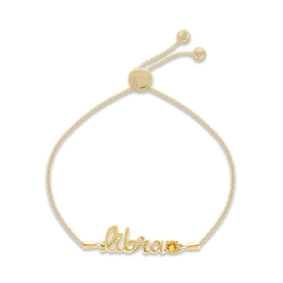 Citrine Zodiac Libra Bolo Bracelet 10K Yellow Gold 9.5"