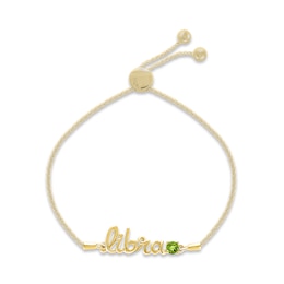 Peridot Zodiac Libra Bolo Bracelet 10K Yellow Gold 9.5"