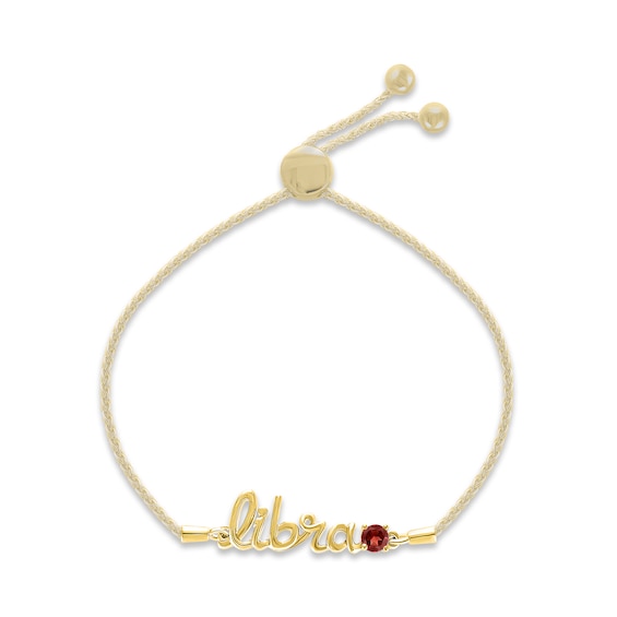 Garnet Zodiac Libra Bolo Bracelet 10K Yellow Gold 9.5"