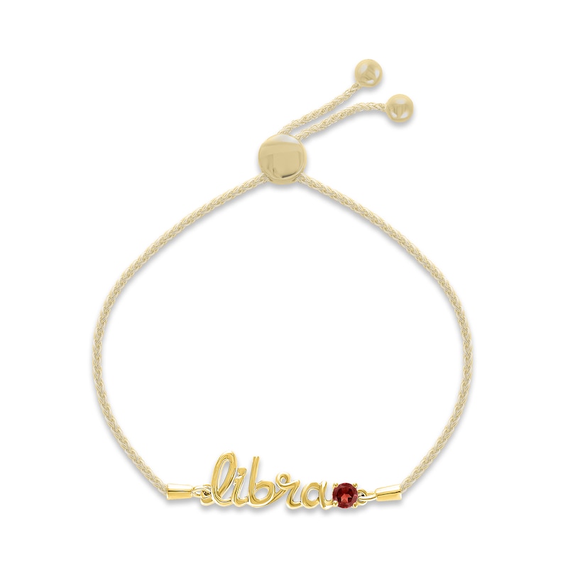 Garnet Zodiac Libra Bolo Bracelet 10K Yellow Gold 9.5"