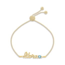 Swiss Blue Topaz Zodiac Libra Bolo Bracelet 10K Yellow Gold 9.5"