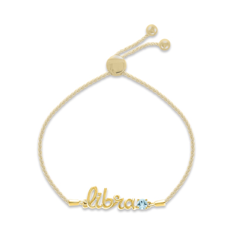 Main Image 1 of Aquamarine Zodiac Libra Bolo Bracelet 10K Yellow Gold 9.5&quot;