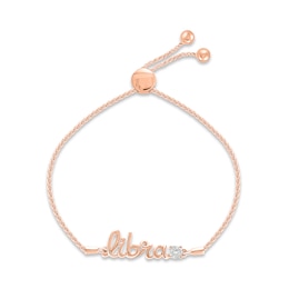 White Lab-Created Sapphire Zodiac Libra Bolo Bracelet 10K Rose Gold 9.5"