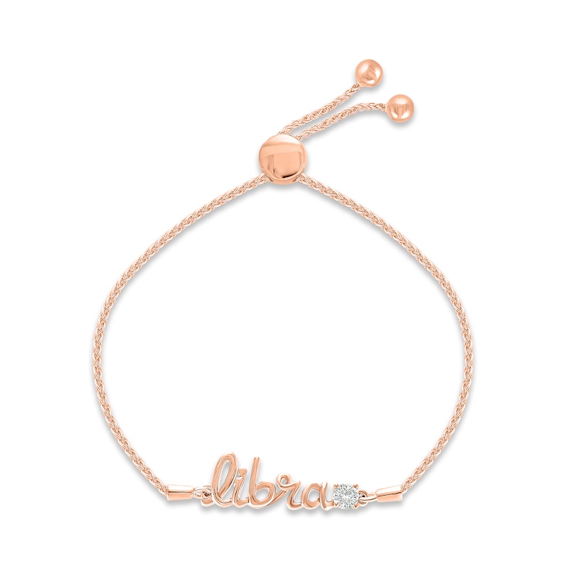 Main Image 1 of White Lab-Created Sapphire Zodiac Libra Bolo Bracelet 10K Rose Gold 9.5&quot;