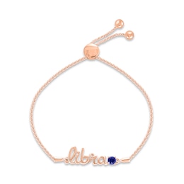 Blue Lab-Created Sapphire Zodiac Libra Bolo Bracelet 10K Rose Gold 9.5"