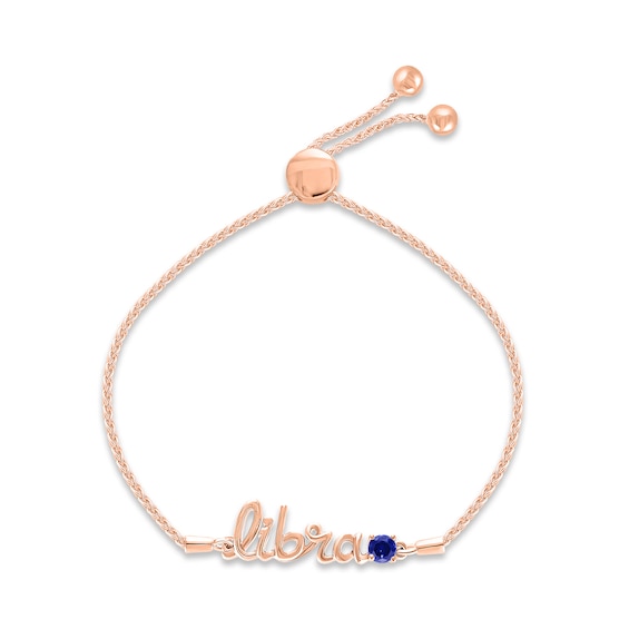 Blue Lab-Created Sapphire Zodiac Libra Bolo Bracelet 10K Rose Gold 9.5"