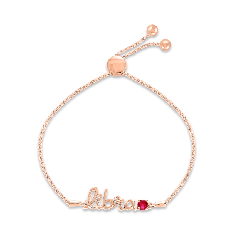 Main Image 1 of Lab-Created Ruby Zodiac Libra Bolo Bracelet 10K Rose Gold 9.5"