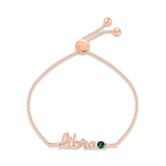 Lab-Created Emerald Zodiac Libra Bolo Bracelet 10K Rose Gold 9.5"