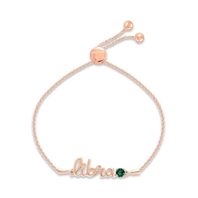 Main Image 1 of Lab-Created Emerald Zodiac Libra Bolo Bracelet 10K Rose Gold 9.5"