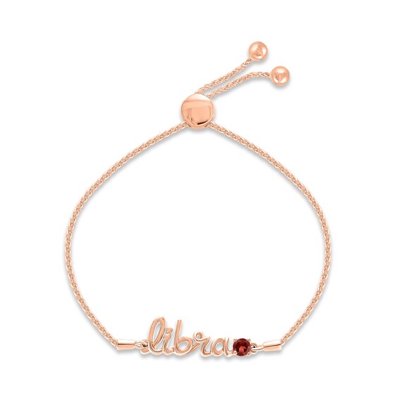 Garnet Zodiac Libra Bolo Bracelet 10K Rose Gold 9.5"