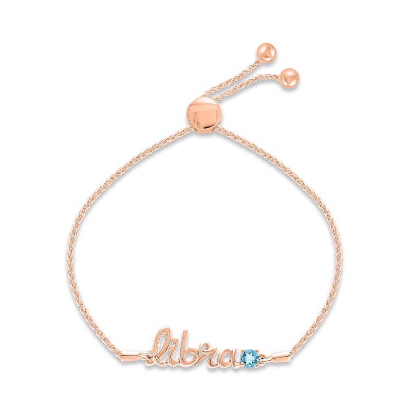 Swiss Blue Topaz Zodiac Libra Bolo Bracelet 10K Rose Gold 9.5"