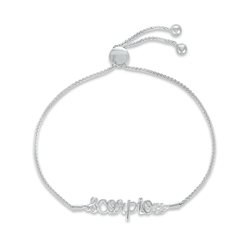 White Lab-Created Sapphire Zodiac Scorpio Bolo Bracelet Sterling Silver 9.5"
