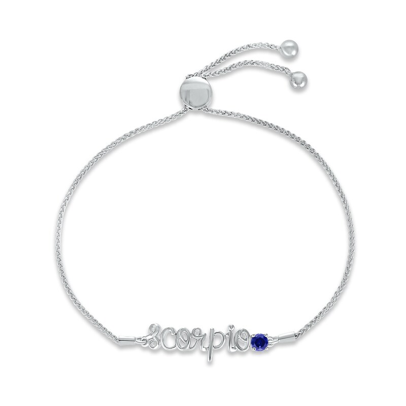 Main Image 1 of Blue Lab-Created Sapphire Zodiac Scorpio Bolo Bracelet Sterling Silver 9.5&quot;
