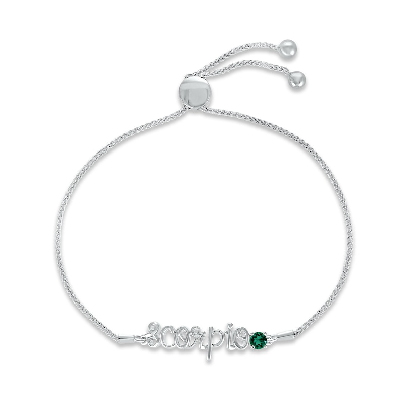 Main Image 1 of Lab-Created Emerald Zodiac Scorpio Bolo Bracelet Sterling Silver 9.5"