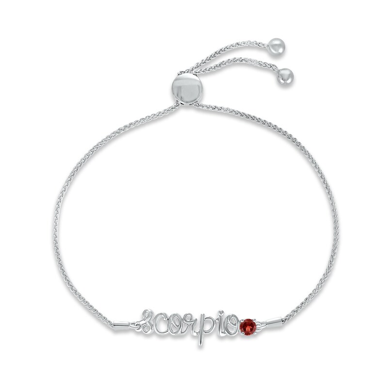 Garnet Zodiac Scorpio Bolo Bracelet Sterling Silver 9.5"