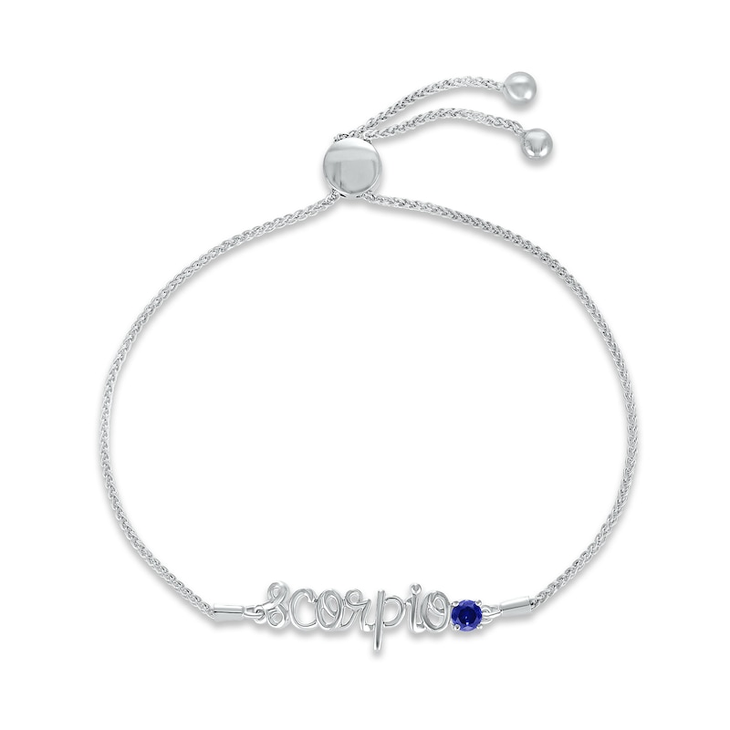Blue Lab-Created Sapphire Zodiac Scorpio Bolo Bracelet 10K White Gold 9.5"