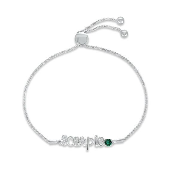 Lab-Created Emerald Zodiac Scorpio Bolo Bracelet 10K White Gold 9.5"