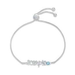 Swiss Blue Topaz Zodiac Scorpio Bolo Bracelet 10K White Gold 9.5"