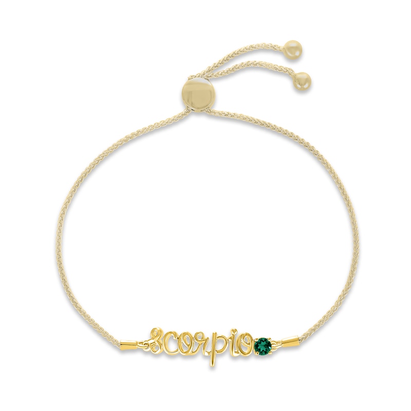 Main Image 1 of Lab-Created Emerald Zodiac Scorpio Bolo Bracelet 10K Yellow Gold 9.5"