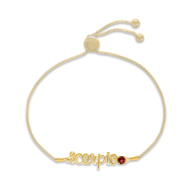 Main Image 1 of Garnet Zodiac Scorpio Bolo Bracelet 10K Yellow Gold 9.5&quot;
