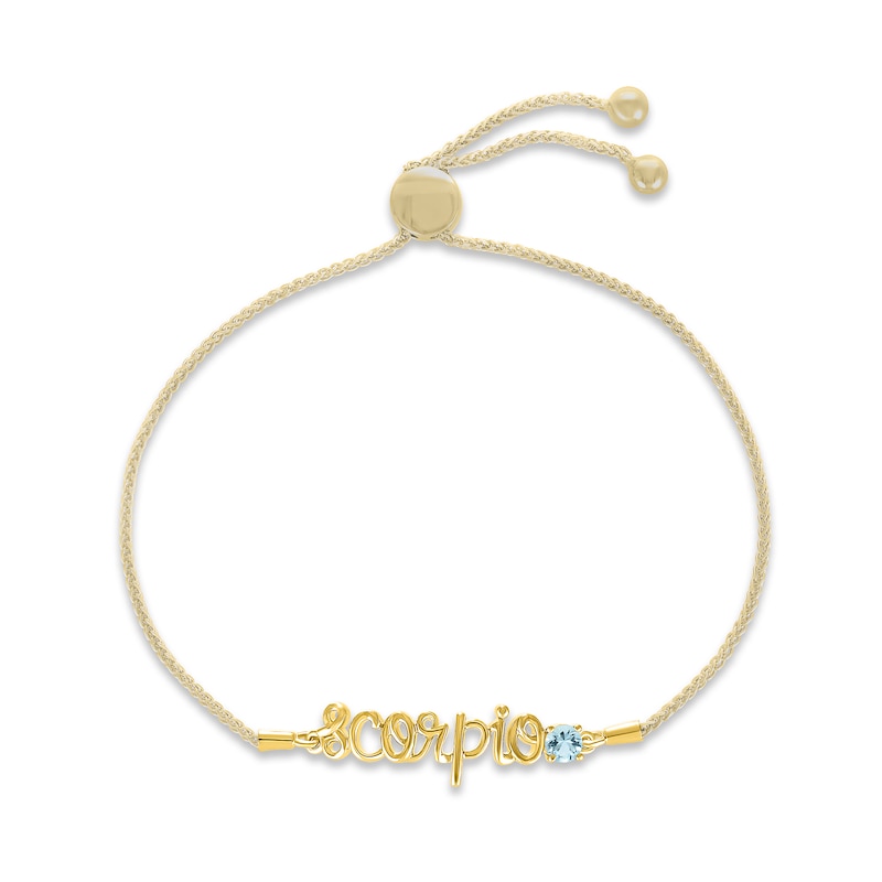 Aquamarine Zodiac Scorpio Bolo Bracelet 10K Yellow Gold 9.5"