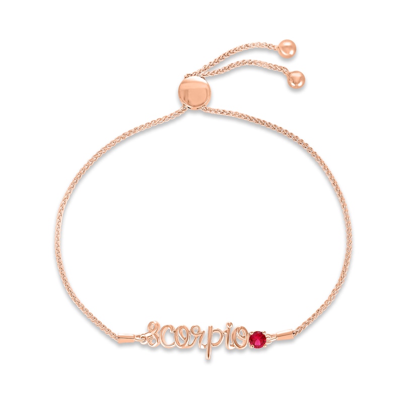 Main Image 1 of Lab-Created Ruby Zodiac Scorpio Bolo Bracelet 10K Rose Gold 9.5&quot;