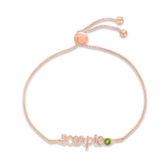 Peridot Zodiac Scorpio Bolo Bracelet 10K Rose Gold 9.5"