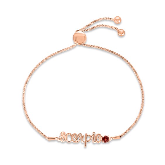 Garnet Zodiac Scorpio Bolo Bracelet 10K Rose Gold 9.5"