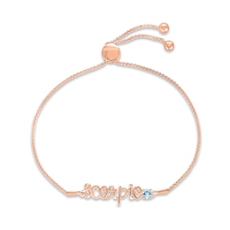 Aquamarine Zodiac Scorpio Bolo Bracelet 10K Rose Gold 9.5"