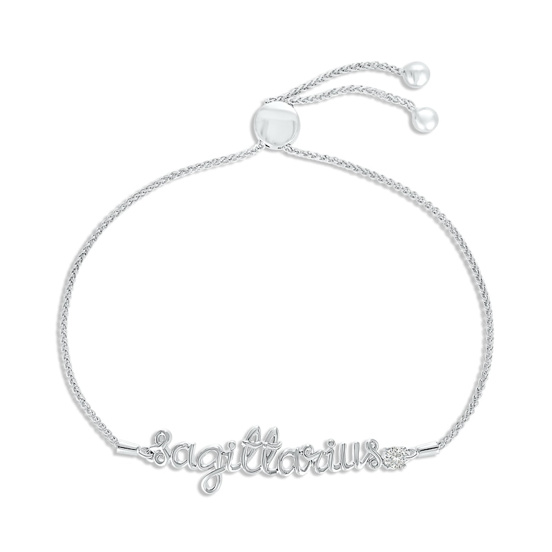 Main Image 1 of White Lab-Created Sapphire Zodiac Sagittarius Bolo Bracelet Sterling Silver 9.5"