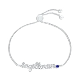 Blue Lab-Created Sapphire Zodiac Sagittarius Bolo Bracelet Sterling Silver 9.5"