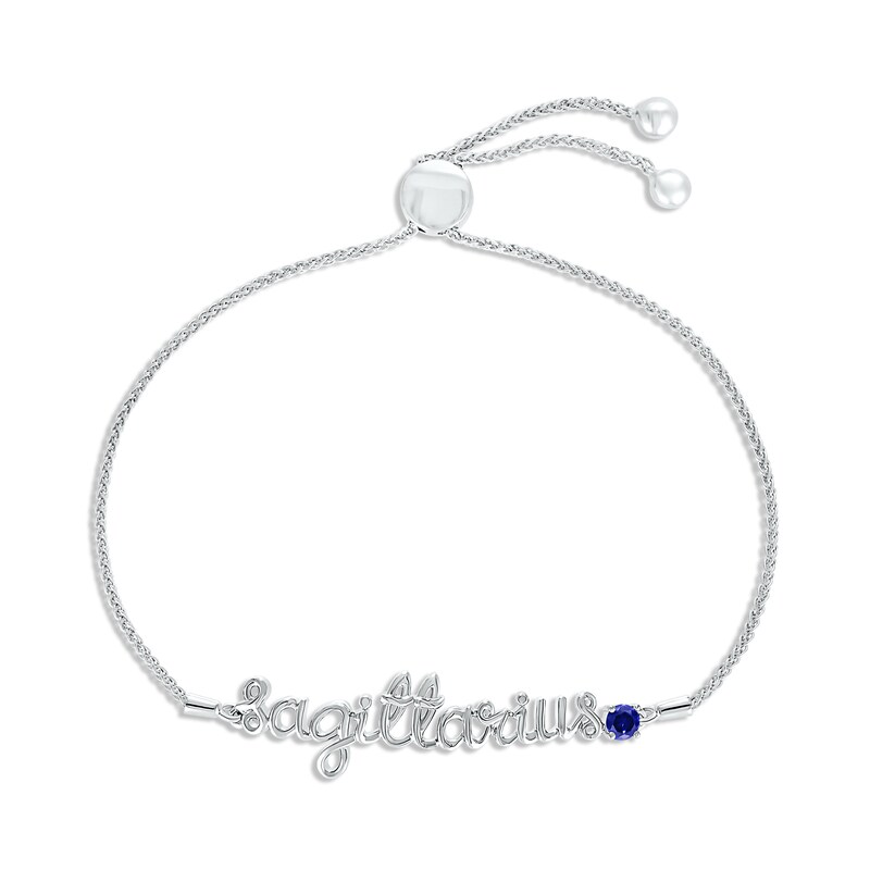 Main Image 1 of Blue Lab-Created Sapphire Zodiac Sagittarius Bolo Bracelet Sterling Silver 9.5&quot;