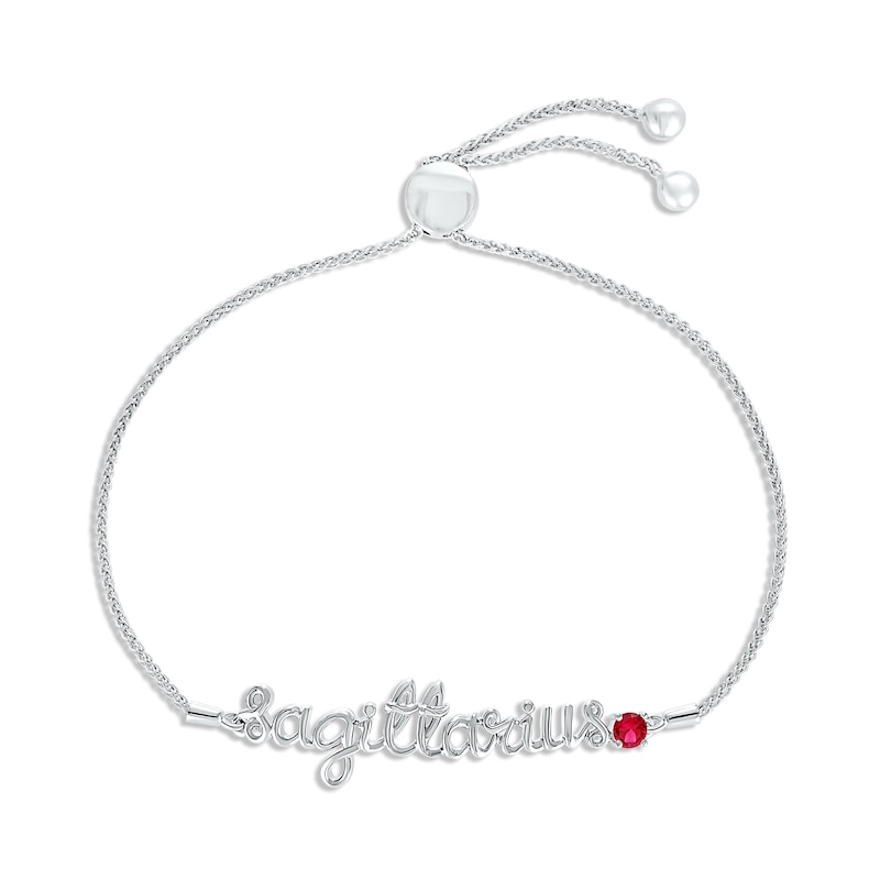 Main Image 1 of Lab-Created Ruby Zodiac Sagittarius Bolo Bracelet Sterling Silver 9.5"