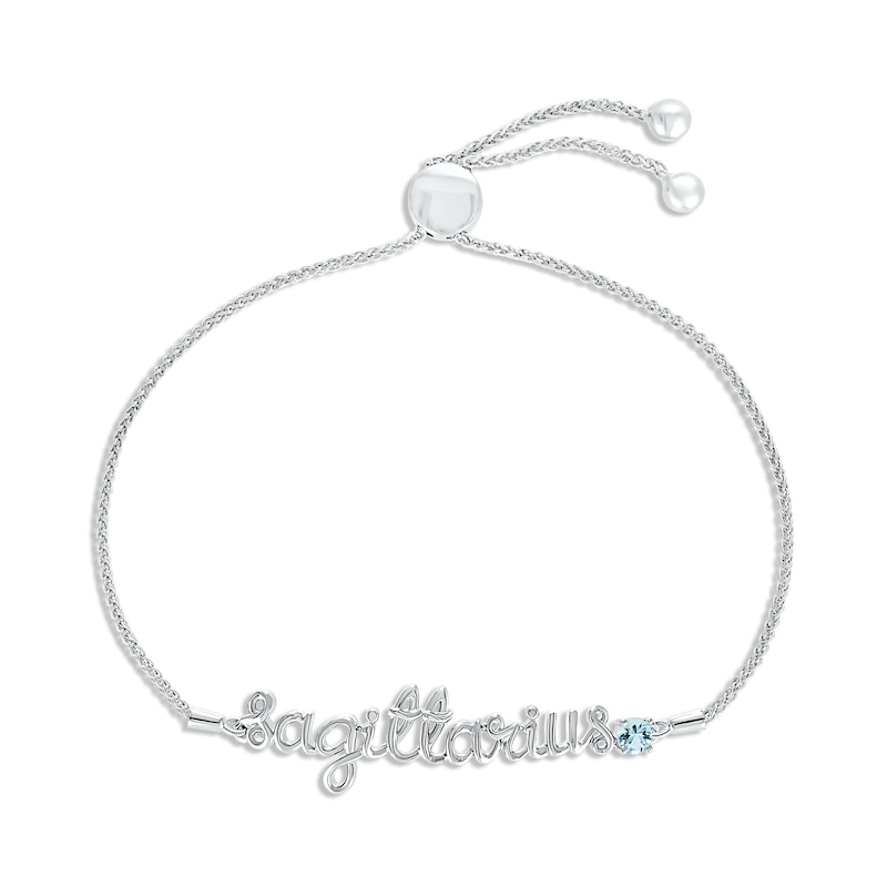 Aquamarine Zodiac Sagittarius Bolo Bracelet Sterling Silver 9.5"
