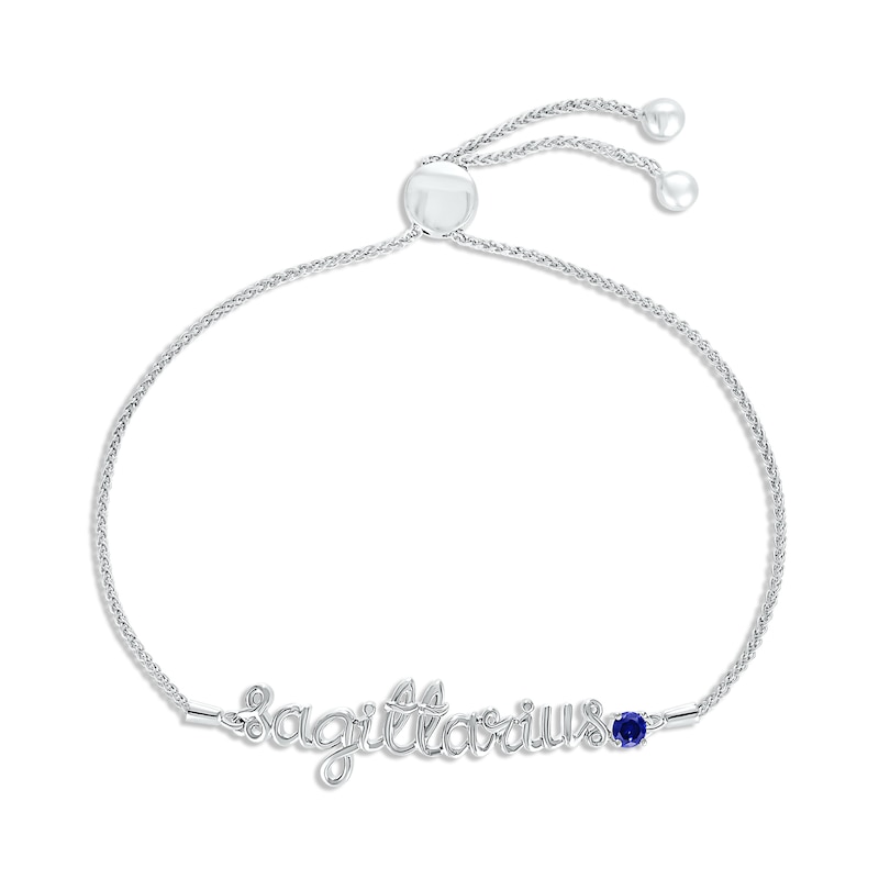 Main Image 1 of Blue Lab-Created Sapphire Zodiac Sagittarius Bolo Bracelet 10K White Gold 9.5&quot;