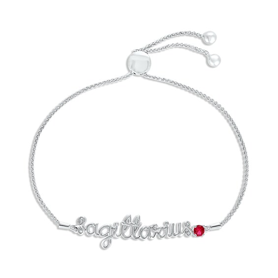 Lab-Created Ruby Zodiac Sagittarius Bolo Bracelet 10K White Gold 9.5"