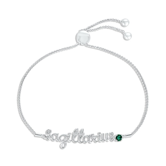 Lab-Created Emerald Zodiac Sagittarius Bolo Bracelet 10K White Gold 9.5"