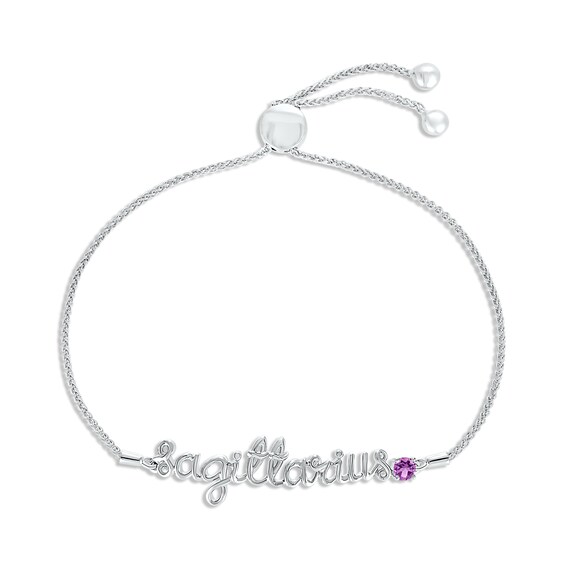 Amethyst Zodiac Sagittarius Bolo Bracelet 10K White Gold 9.5"