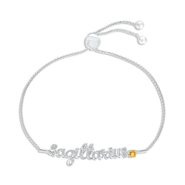 Citrine Zodiac Sagittarius Bolo Bracelet 10K White Gold 9.5"
