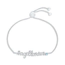 Aquamarine Zodiac Sagittarius Bolo Bracelet 10K White Gold 9.5"