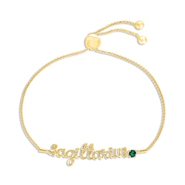 Lab-Created Emerald Zodiac Sagittarius Bolo Bracelet 10K Yellow Gold 9.5"