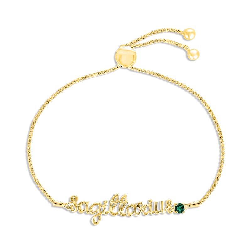 Main Image 1 of Lab-Created Emerald Zodiac Sagittarius Bolo Bracelet 10K Yellow Gold 9.5&quot;