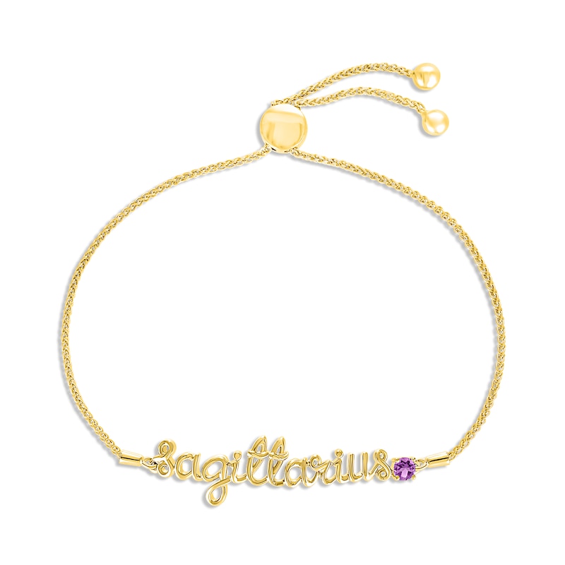 Main Image 1 of Amethyst Zodiac Sagittarius Bolo Bracelet 10K Yellow Gold 9.5&quot;