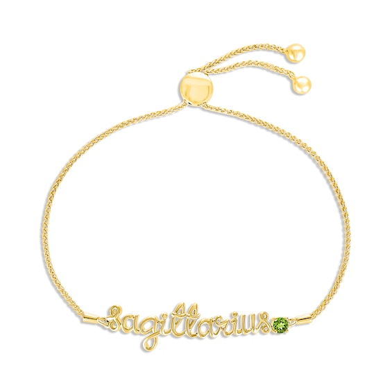 Peridot Zodiac Sagittarius Bolo Bracelet 10K Yellow Gold 9.5"