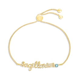 Swiss Blue Topaz Zodiac Sagittarius Bolo Bracelet 10K Yellow Gold 9.5"