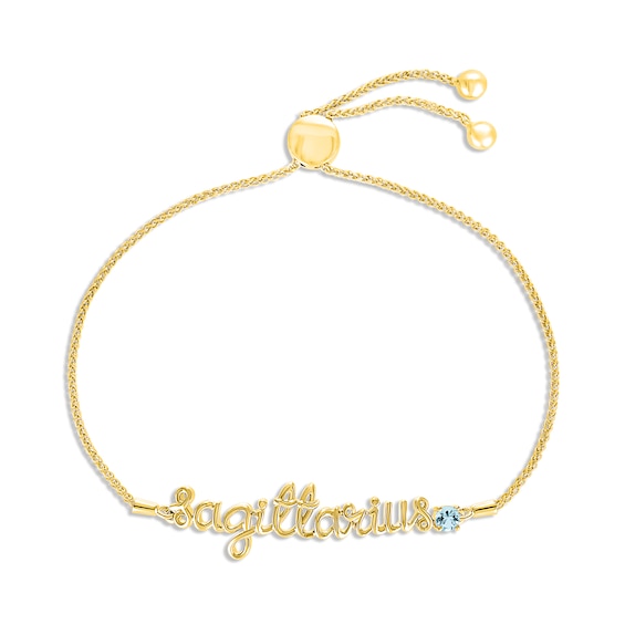 Aquamarine Zodiac Sagittarius Bolo Bracelet 10K Yellow Gold 9.5"
