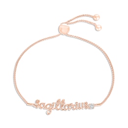 White Lab-Created Sapphire Zodiac Sagittarius Bolo Bracelet 10K Rose Gold 9.5"