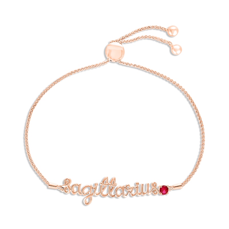 Main Image 1 of Lab-Created Ruby Zodiac Sagittarius Bolo Bracelet 10K Rose Gold 9.5&quot;